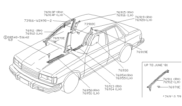 1980 Nissan Datsun 810 Body Side Trimming Diagram 1