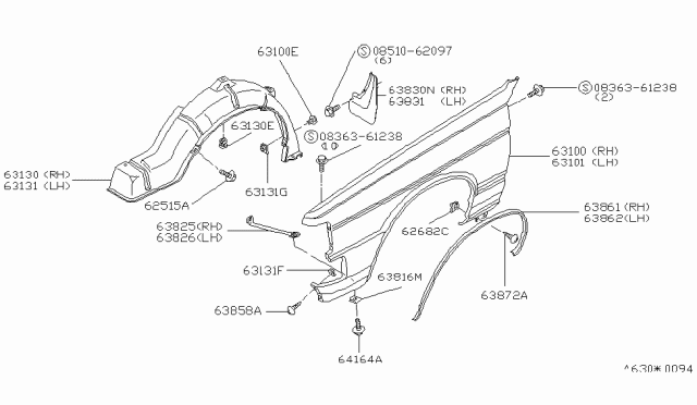 1983 Nissan Datsun 810 Fender Front Diagram for 63112-W3030