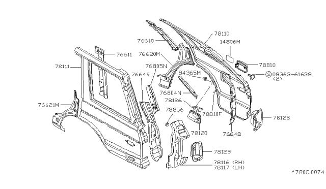 1983 Nissan Datsun 810 BLH Quarter Pillar Diagram for 76611-W1003