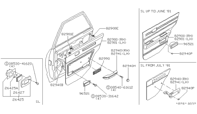 1984 Nissan Datsun 810 Rear Door Armrest, Passenger Side Diagram for 82940-W3201