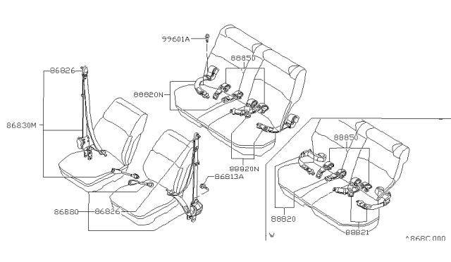 1983 Nissan Datsun 810 Rear Seat Belt Set, 2Point Left Gray Diagram for 88870-W3361