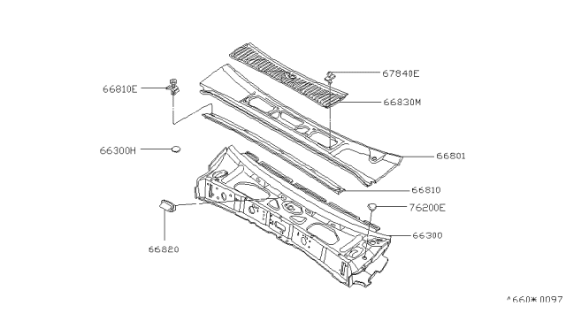 1980 Nissan Datsun 810 Cowl Top & Fitting Diagram