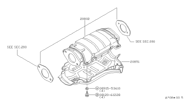 1983 Nissan Datsun 810 Three Way Catalytic Converter Assembly Diagram for 20802-W3226