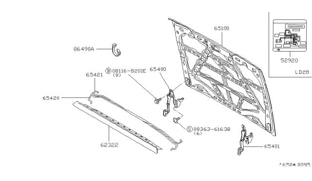 1982 Nissan Datsun 810 Hood Assembly Diagram for 65100-W2430