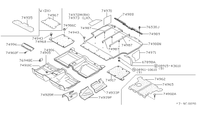 1982 Nissan Datsun 810 Carpet F/RR BRN Diagram for 74906-W3013