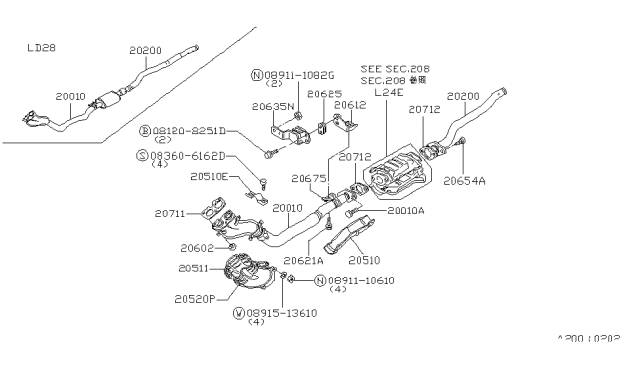 1982 Nissan Datsun 810 Exhaust Tube & Muffler Diagram 1