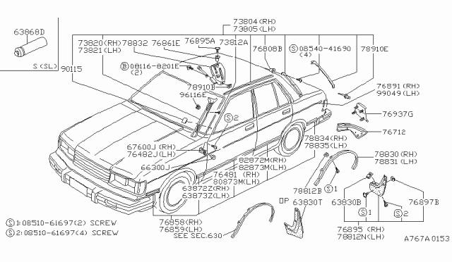 1984 Nissan Datsun 810 MOULDING Rear R&L Diagram for 78872-W3850