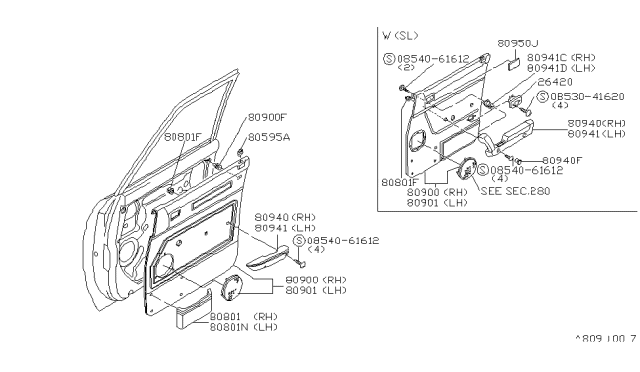 1984 Nissan Datsun 810 Front Door FINISHER LH Diagram for 80901-W3270