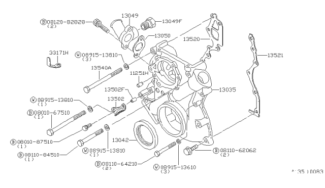 1983 Nissan Datsun 810 Front Cover,Vacuum Pump & Fitting Diagram 1