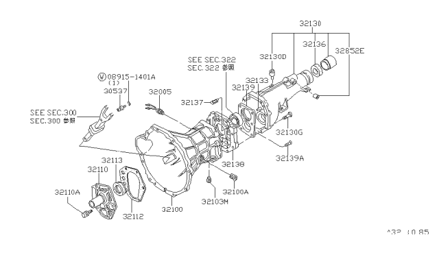 1984 Nissan Datsun 810 Transmission Case & Clutch Release Diagram