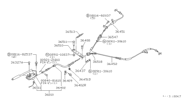 1983 Nissan Datsun 810 ADJUSTER Cable Diagram for 36547-U0100