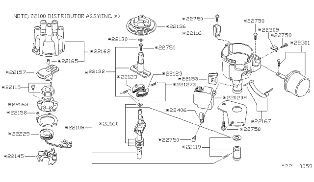 1981 Nissan Datsun 810 Cap Distributor Diagram for 22162-Q1794