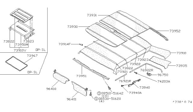 1982 Nissan Datsun 810 INSULATOR Roof Diagram for 73930-W1310