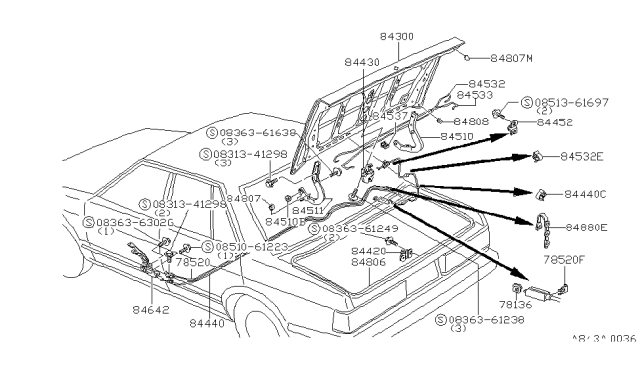 1980 Nissan Datsun 810 Trunk Lid & Fitting Diagram