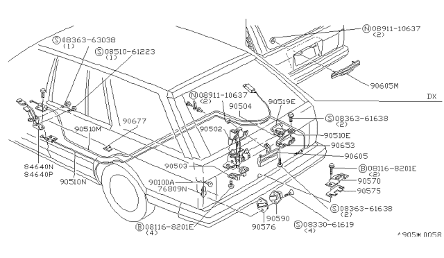 1983 Nissan Datsun 810 Back Door Lock & Handle Diagram