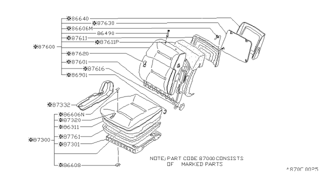 1982 Nissan Datsun 810 FINISHER Front Seat Rt Gr Diagram for 87330-W3901