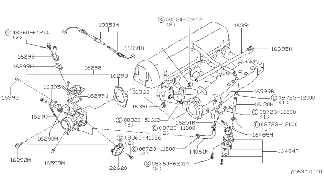 1980 Nissan Datsun 810 Throttle Body Diagram for 16118-W2500