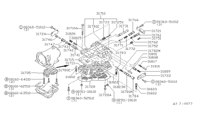 1983 Nissan Datsun 810 Body Control Val Diagram for 31713-X8600