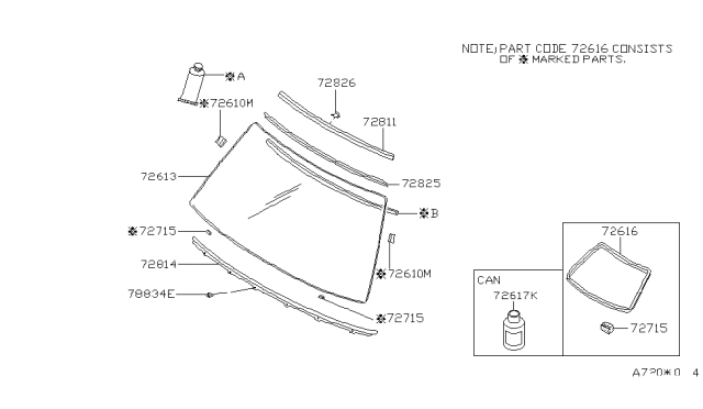 1983 Nissan Datsun 810 Windshield Glass Diagram for 72712-W3200