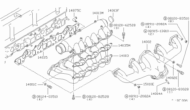 1984 Nissan Datsun 810 Exhaust Manifold Assembly Diagram for 14004-W2500