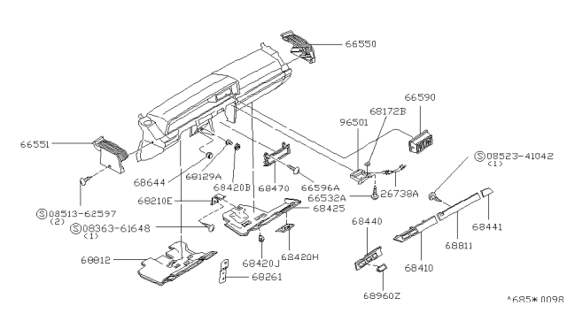 1983 Nissan Datsun 810 Vent Instrument Diagram for 68750-W2103