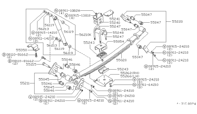 1983 Nissan Datsun 810 Rear Spring Seat Assembly Lower Left Diagram for 55266-W2703