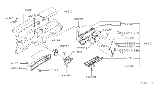 1981 Nissan Datsun 810 Pad Assembly Instrument Diagram for 68211-W2410