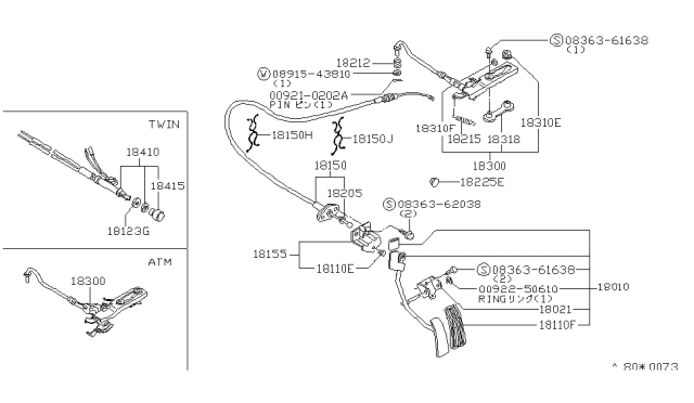 1981 Nissan Datsun 810 Wire Assembly Accelerator Diagram for 18201-W2400
