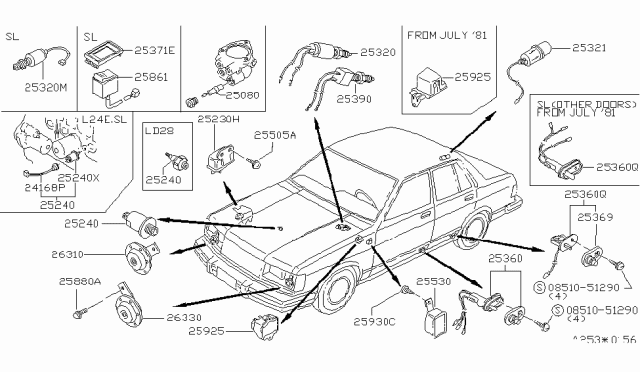 1982 Nissan Datsun 810 Wire Diagram for 25071-P6500