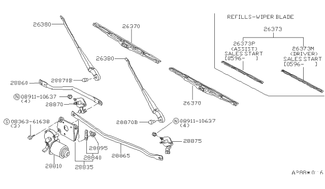 1984 Nissan Datsun 810 Windshield Wiper Blade Assembly Diagram for 28890-W2420