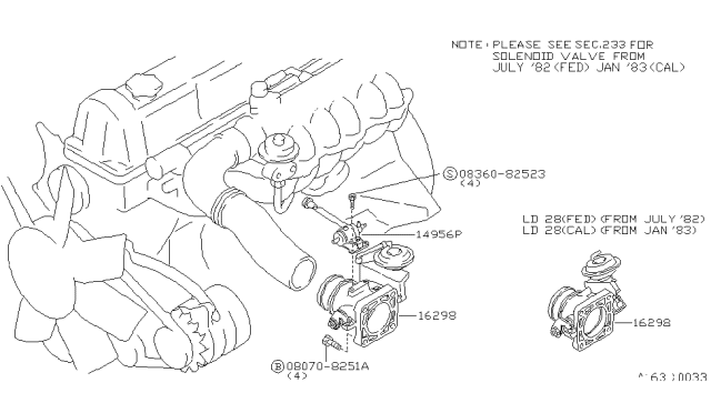 1981 Nissan Datsun 810 SOLENOID-Throttle Diagram for 14956-W2500