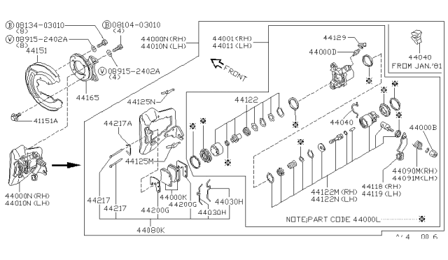 1981 Nissan Datsun 810 CALIPER INSULATOR Diagram for 44040-P6510