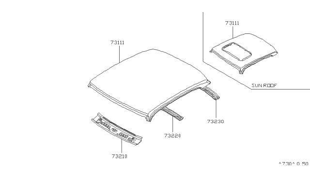 1980 Nissan Datsun 810 Roof Panel & Fitting Diagram 1