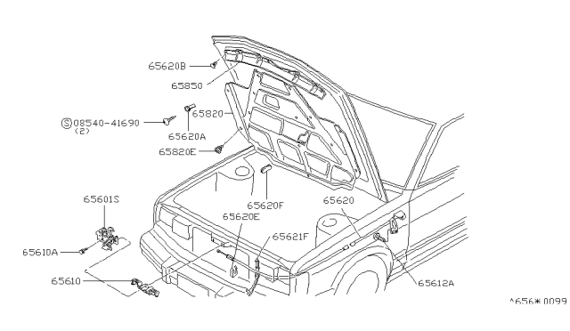 1982 Nissan Datsun 810 Hood Lock Cable Bl Diagram for 65620-W2415