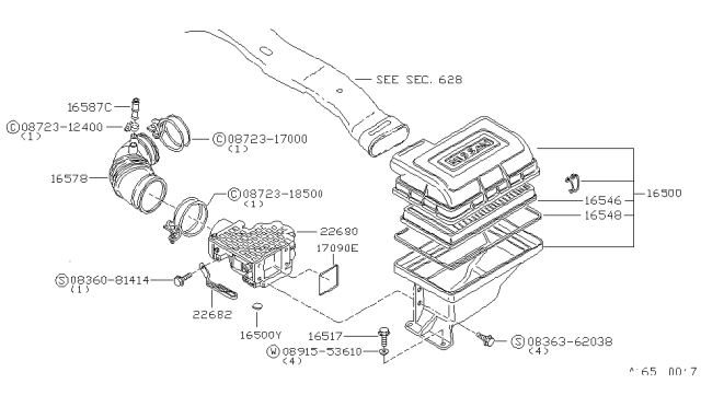 1981 Nissan Datsun 810 Air Cleaner Assembly Diagram for 16500-W2511