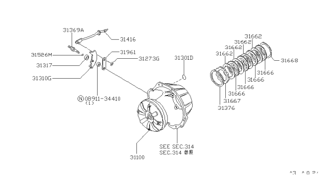 1983 Nissan Datsun 810 Torque Converter Diagram for 31100-X8703