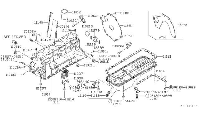 1981 Nissan Datsun 810 Cylinder Block & Oil Pan Diagram 1