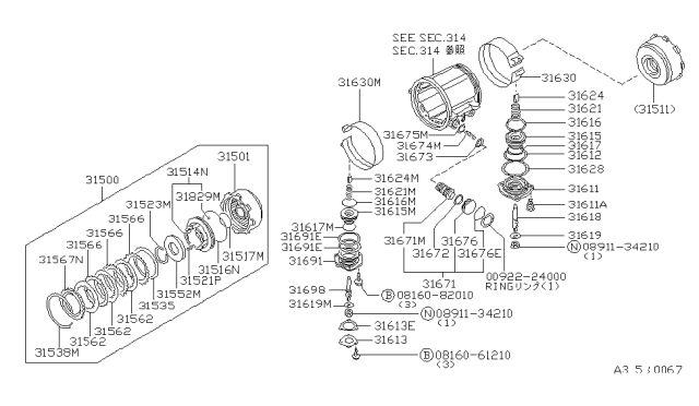 1982 Nissan Datsun 810 Clutch ASY Dir Diagram for 31500-X8602