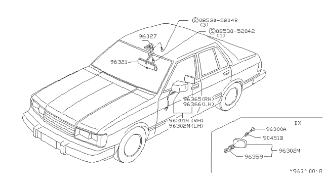 1984 Nissan Datsun 810 Mirror Assembly Diagram for 96321-W1002