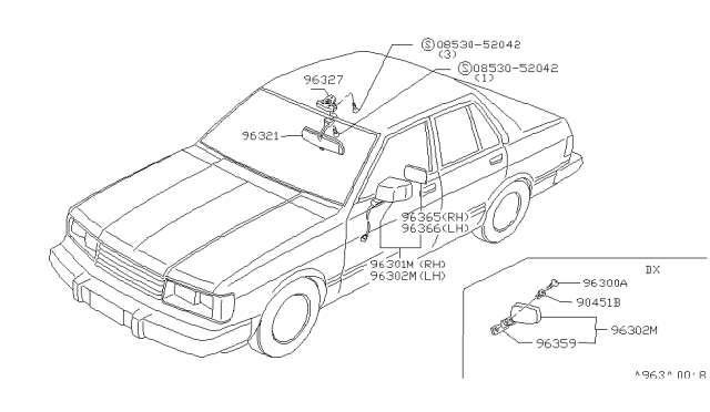 1984 Nissan Datsun 810 Mirror Out RH Diagram for 96301-W3270