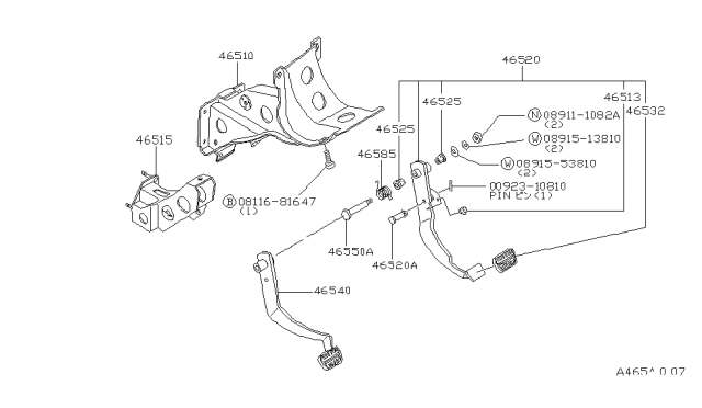 1983 Nissan Datsun 810 Pedal Assembly Brake Diagram for 46520-W2410