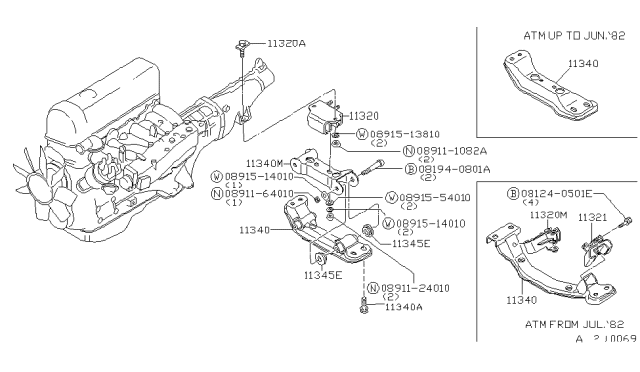 1980 Nissan Datsun 810 Engine & Transmission Mounting Diagram 3