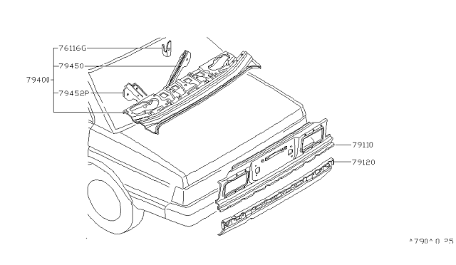 1983 Nissan Datsun 810 Rear,Back Panel & Fitting Diagram 1