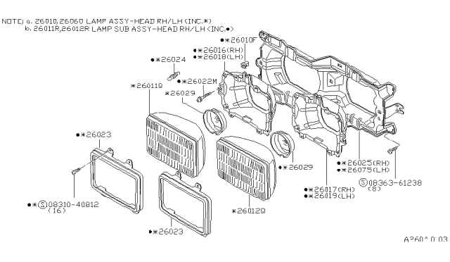 1984 Nissan Datsun 810 Driver Side Headlamp Assembly Diagram for 26060-W3100