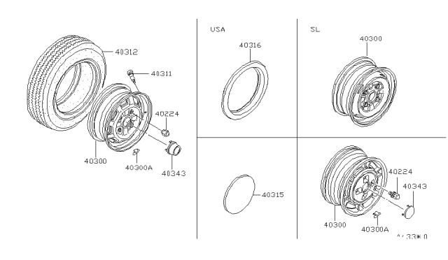 1984 Nissan Datsun 810 Disc Wheel Cap Diagram for 40315-W2500