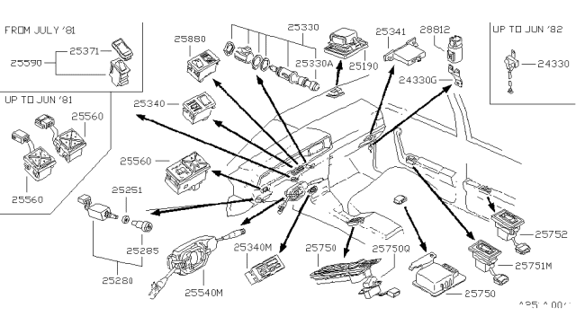 1984 Nissan Datsun 810 Switch PW/PA Diagram for 25401-W3100