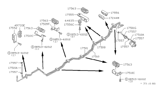 1982 Nissan Datsun 810 Tube Fuel Return Diagram for 17510-W2401