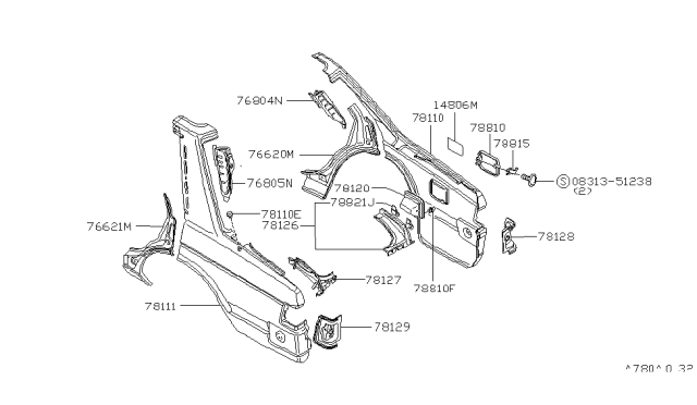 1980 Nissan Datsun 810 Rear Fender & Fitting Diagram 1