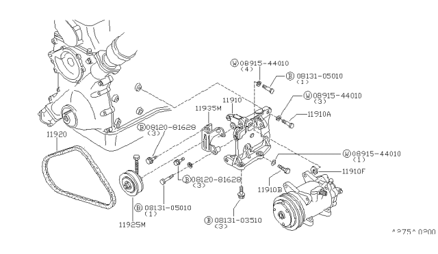 1984 Nissan Datsun 810 Compressor Belt Diagram for 11920-V0700