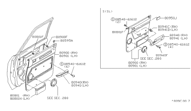 1981 Nissan Datsun 810 Front Door Trimming Diagram 2